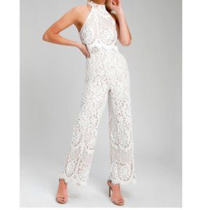Lulus White Lace Halter Jumpsuit